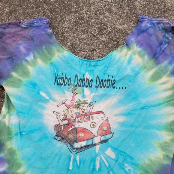 Vtg The Flintstones Yabba Dabba Doobie Volkswage Graphic Tie Dye T Shirt Medium - Picture 2 of 4